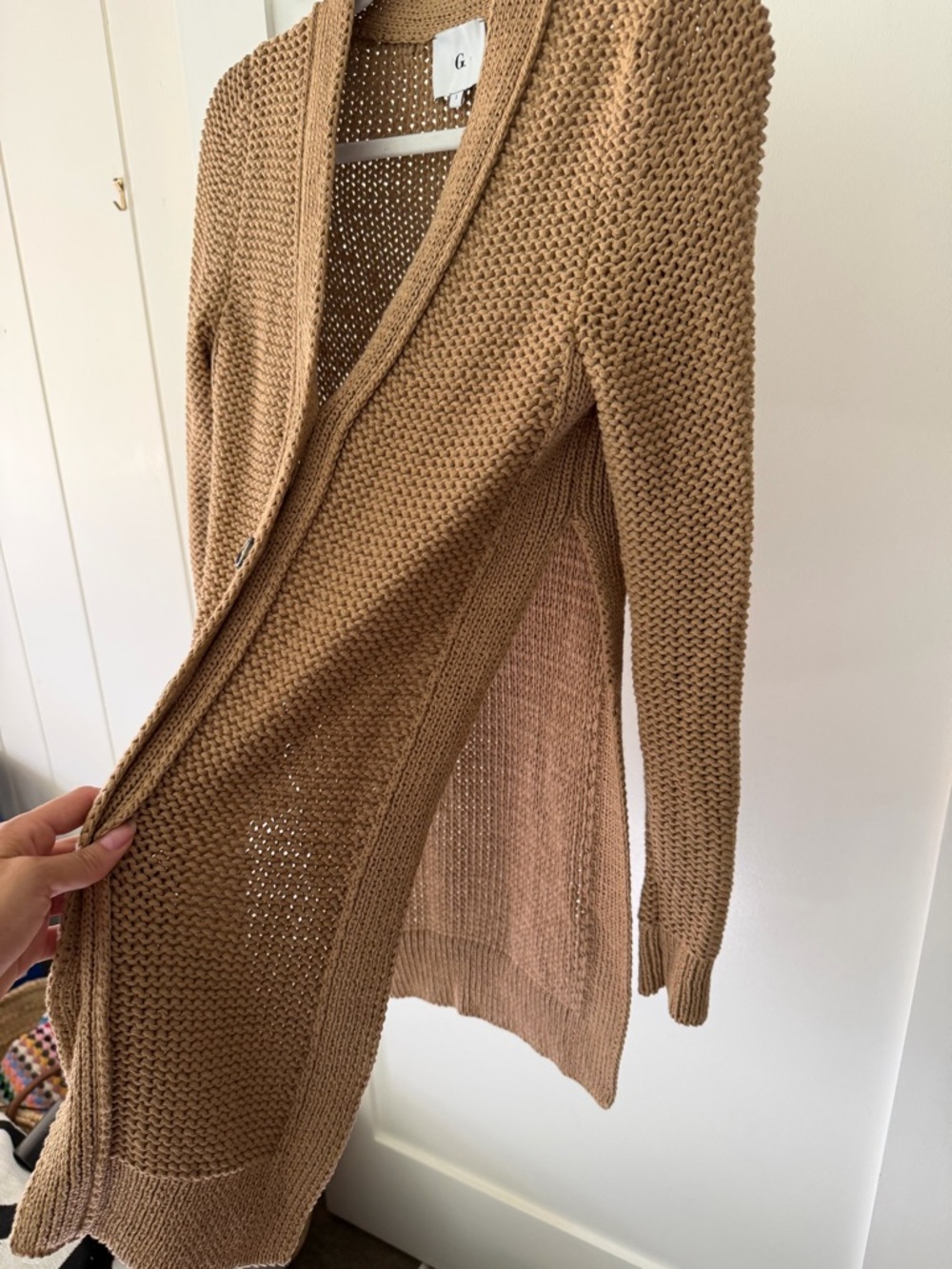 G. label Long Knit Cardigan Sweater in Camel - Picture 2 of 4